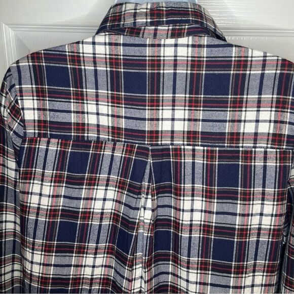 Say What? High Low Cotton Plaid Flannel Shirt Button Down Tunic Blue Red MJ NWT - Picture 7 of 11